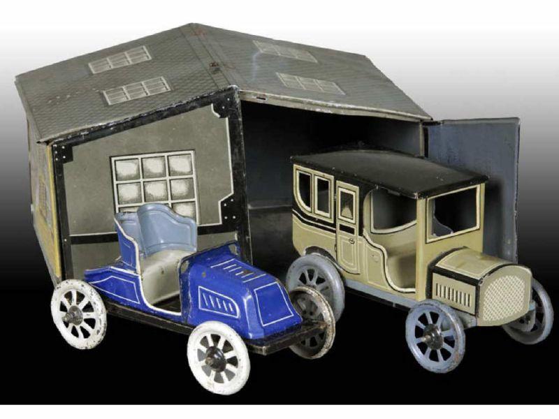 Appraisal: Tin Wind-Up German Bing Toy Garage Set with Auto Description