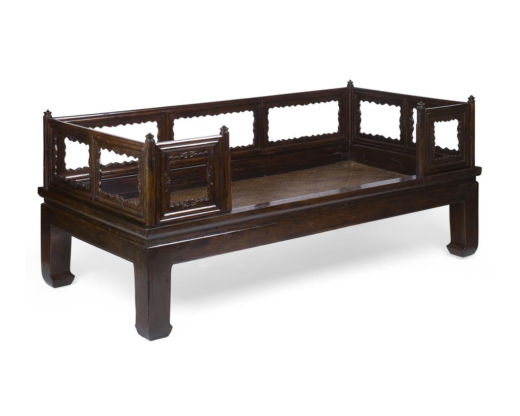 Appraisal: CHINESE HARDWOOD AND RATTAN DAYBED TH CENTURY three sides with