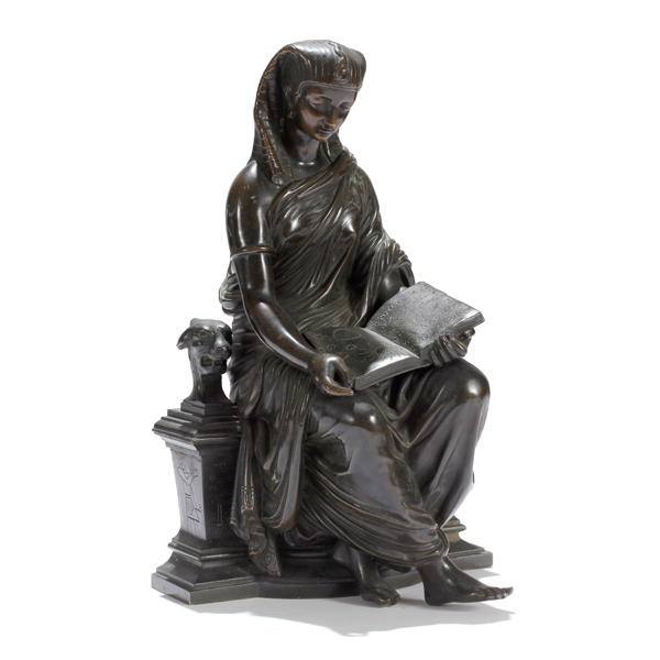 Appraisal: French Egyptian Revival bronze after Duchoiselle Sibyl studying an open