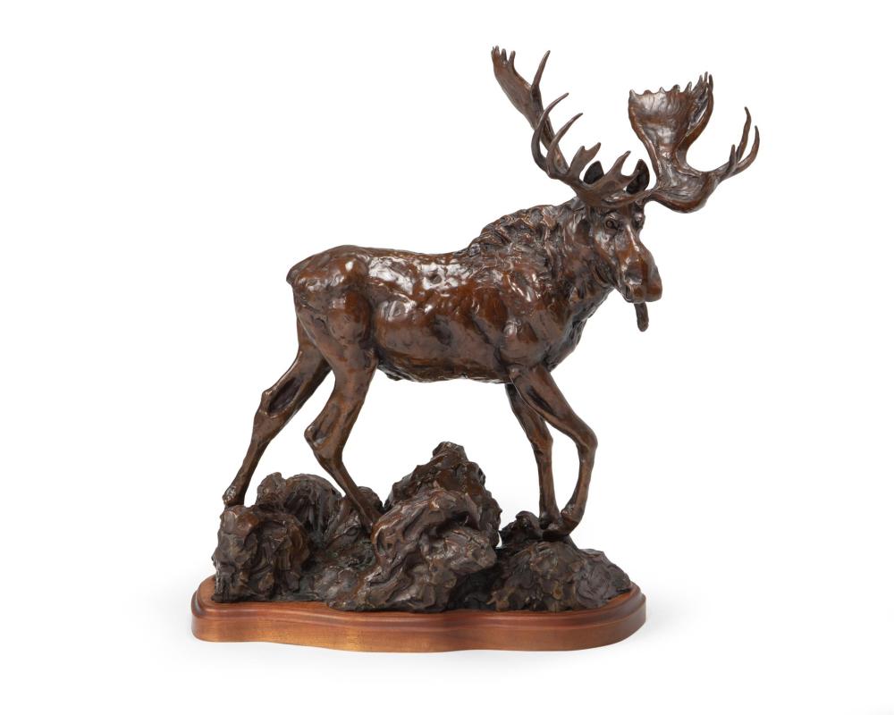 Appraisal: Gary Schildt b Moose Patinated bronze on a wooden base