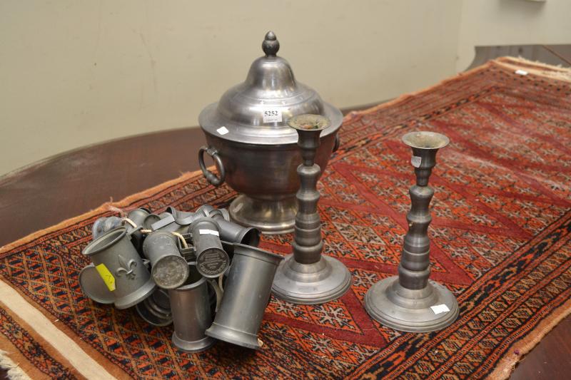 Appraisal: A GROUP OF PEWTER WARE COMPRISING A PAIR OF CANDLESTICKS