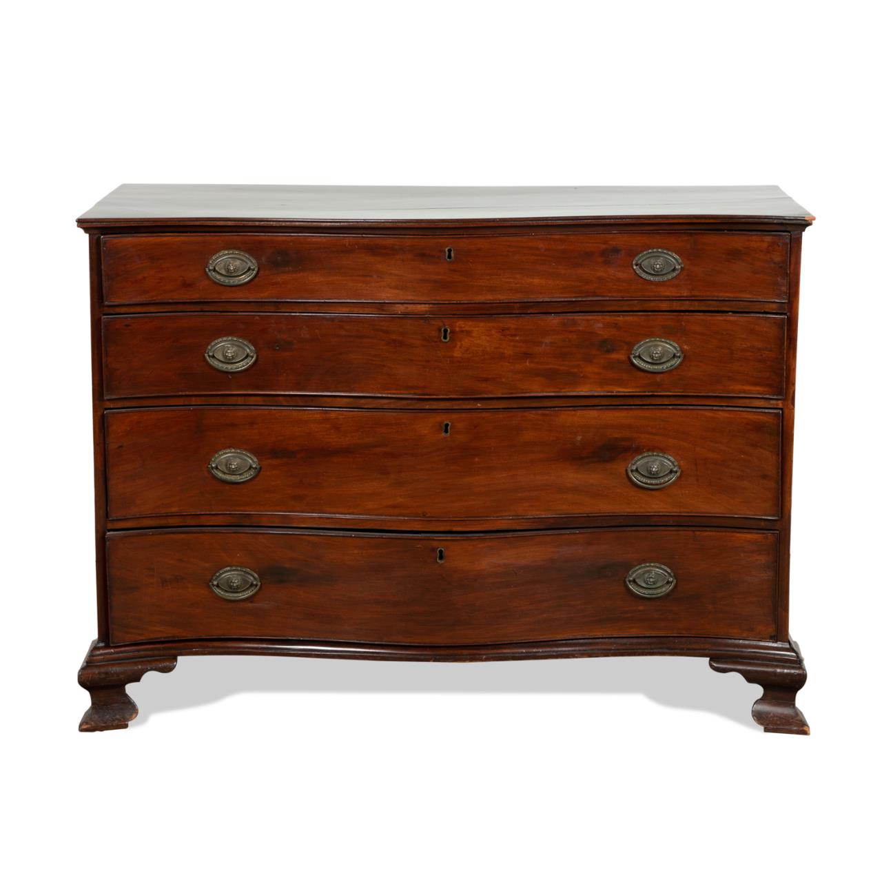 Appraisal: GEORGE III STYLE SERPENTINE MAHOGANY CHEST American or English serpentine