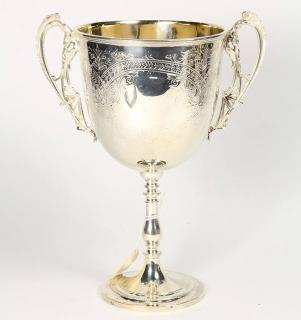 Appraisal: English Aesthetic Movement silver plate presentation chalice by John Henry