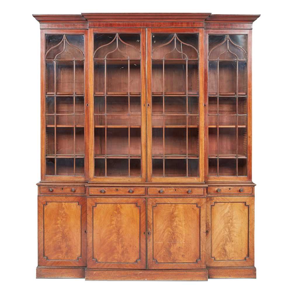 Appraisal: GEORGE III MAHOGANY BREAKFRONT BOOKCASE LATE TH CENTURY the moulded