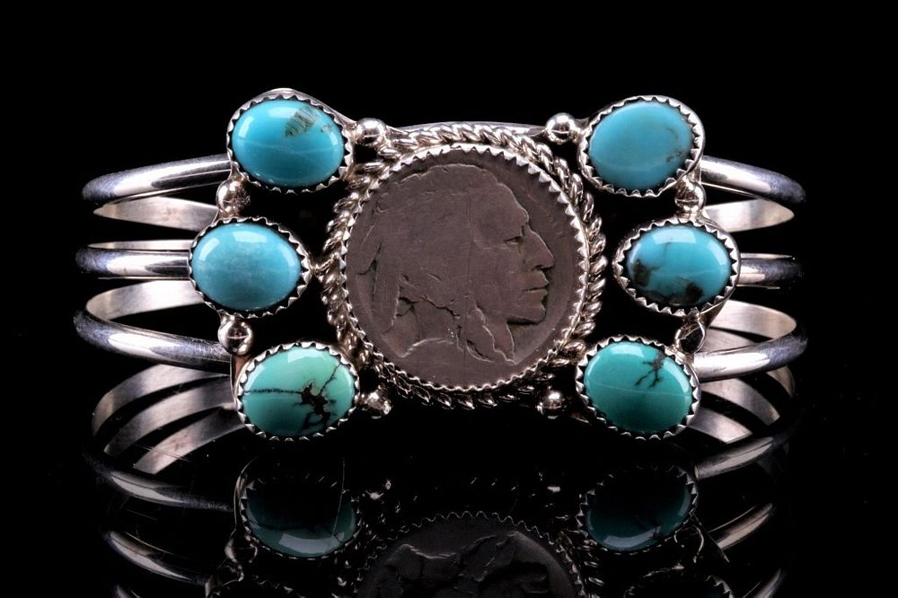 Appraisal: Navajo Herbert Tsosie Silver Turquoise Bracelet Featured in this lot