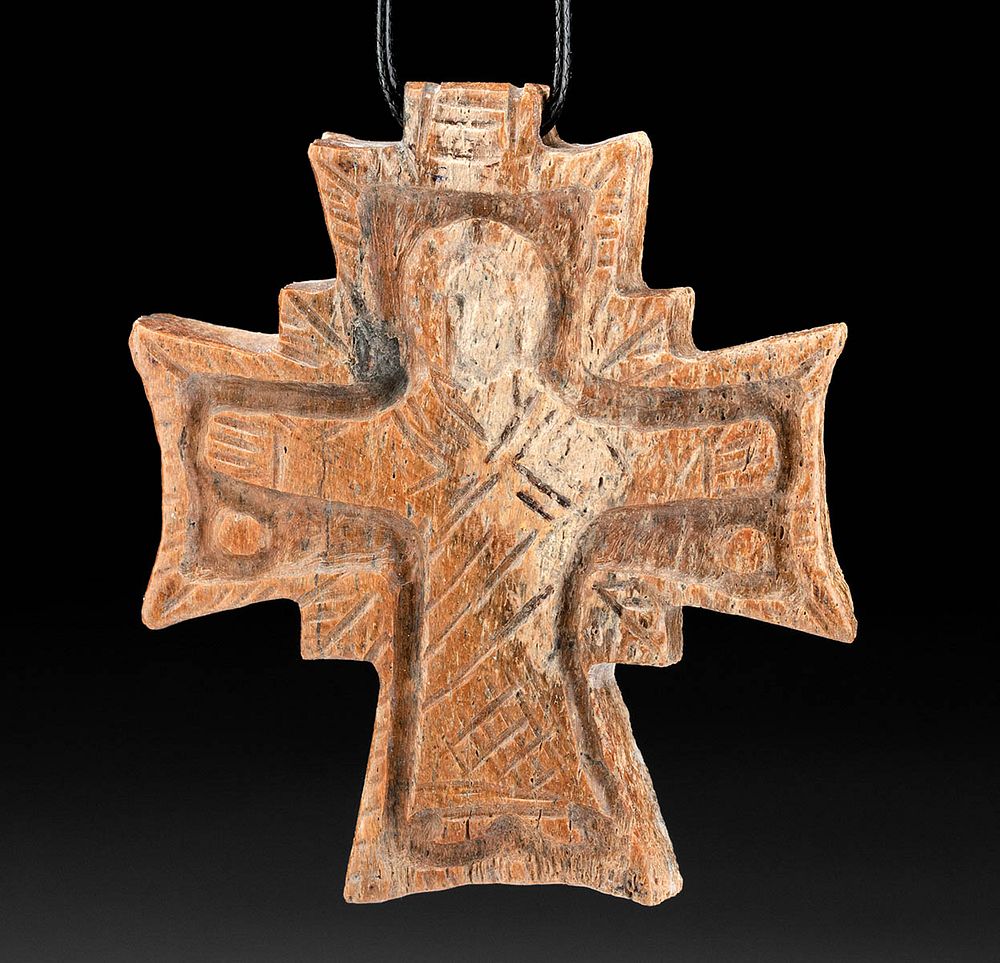 Appraisal: th C Byzantine Carved Bone Cross Pendant Near East Holy