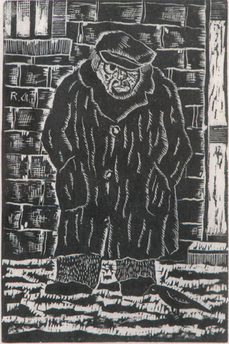 Appraisal: Untitled Man in Alley Arthur Revington woodcut x inches Apparently