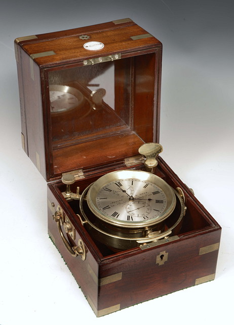 Appraisal: A MAHOGANY CASED TWO DAY MARINE CHRONOMETER the silvered Roman