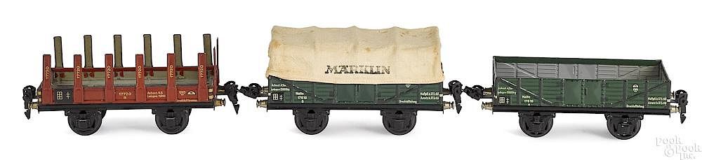 Appraisal: Three Marklin painted tin train cars Three Marklin painted tin