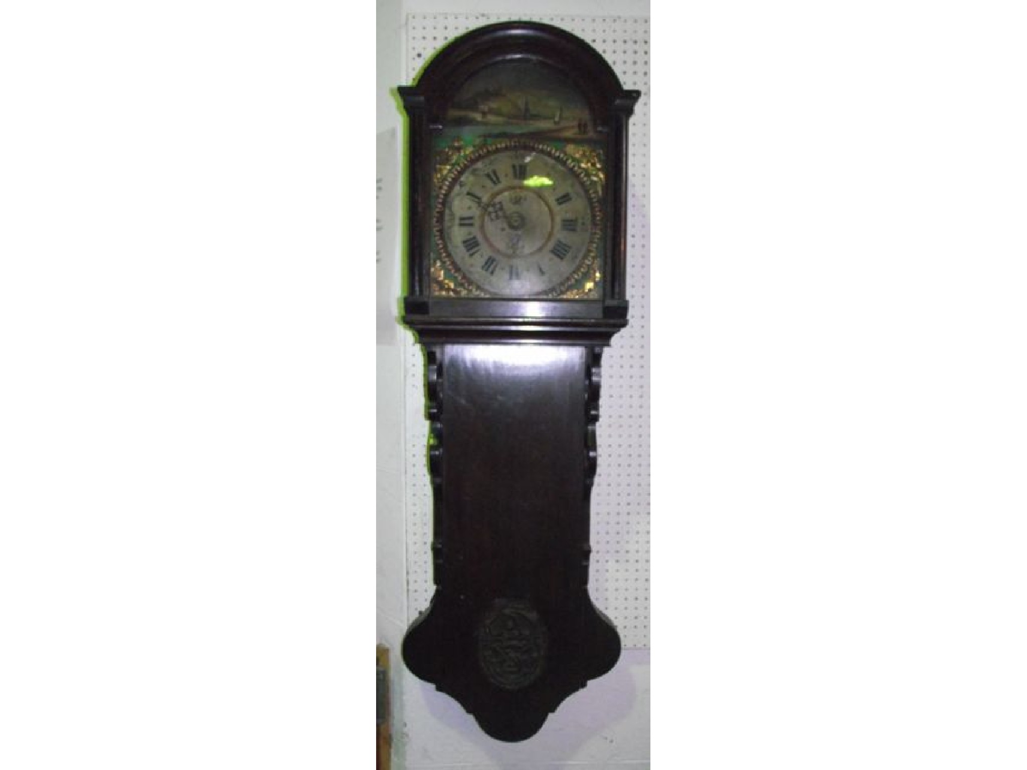 Appraisal: A th century Dutch wall hanging clock timber cased with