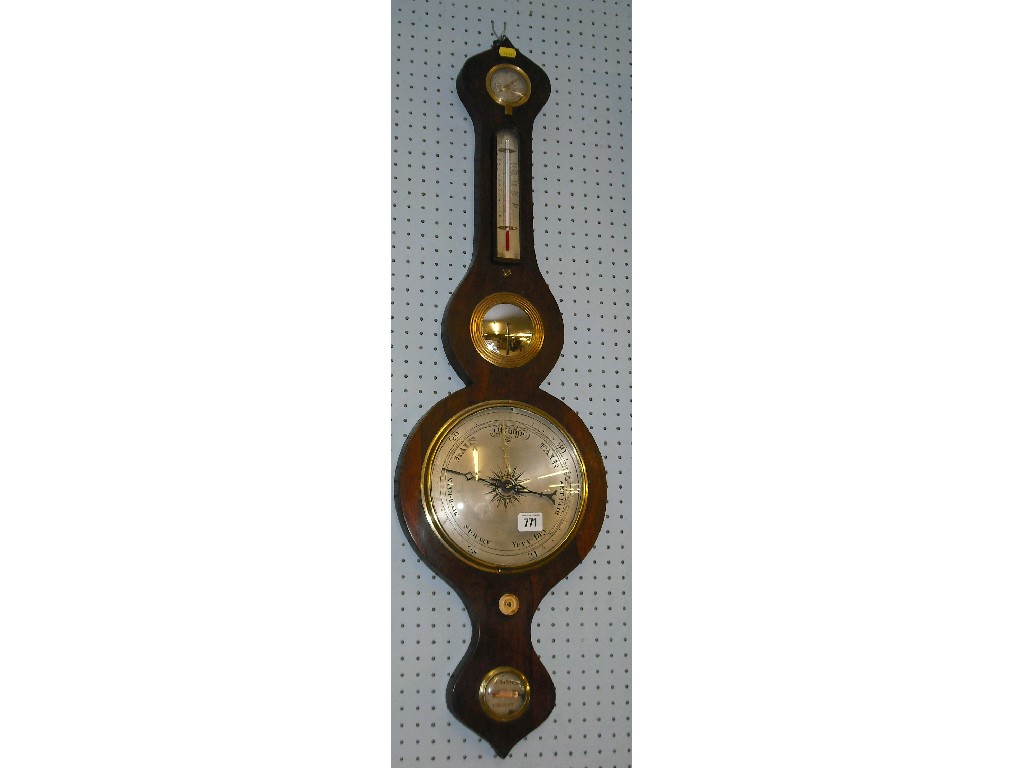 Appraisal: Oak five glass onion top wheel barometer the principal silvered