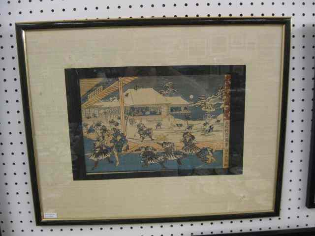 Appraisal: Japanese Woodblock samurai warriorsfighting signed approx '' x ''