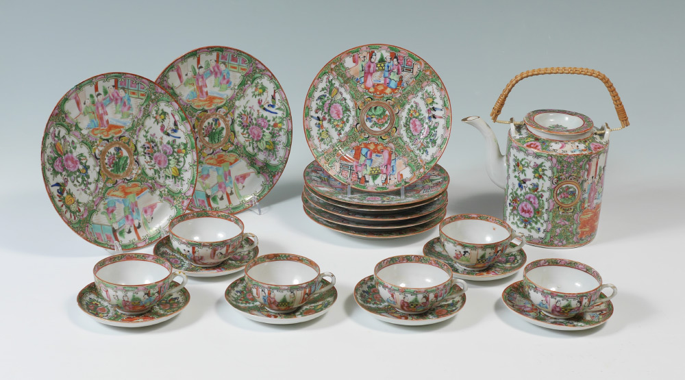 Appraisal: ESTATE ROSE MEDALLION PORCELAIN TEA CAKE SET Service for -