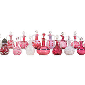 Appraisal: Seventeen Cranberry and Opal Glass Cruets Toothpick Holders and a