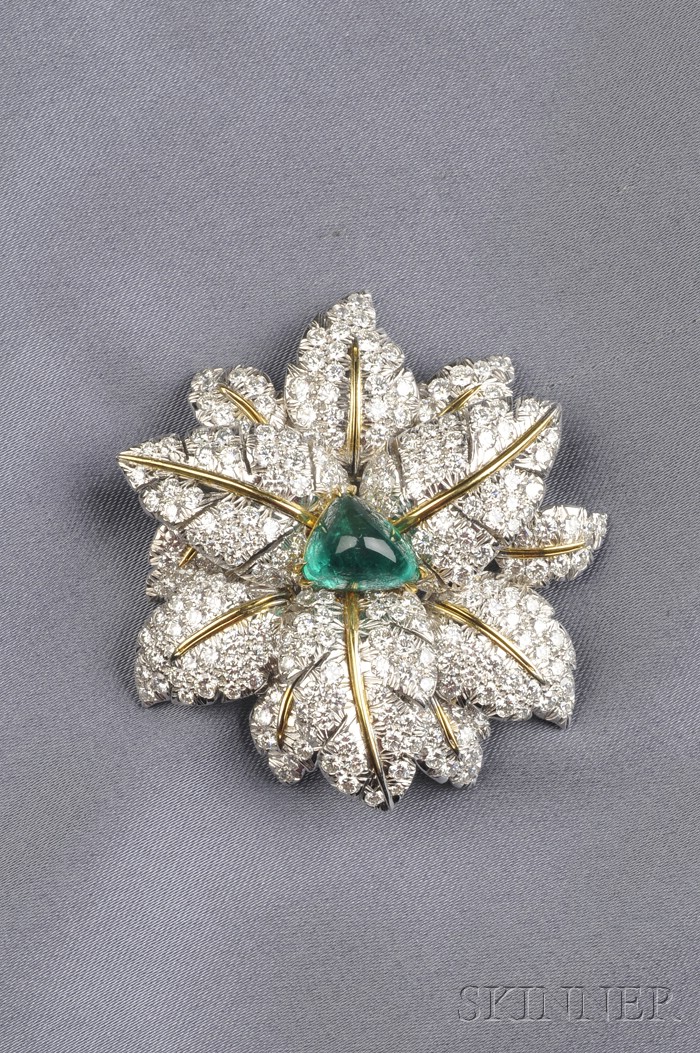 Appraisal: Platinum kt Gold Diamond and Emerald Brooch Nicholas Varney centering