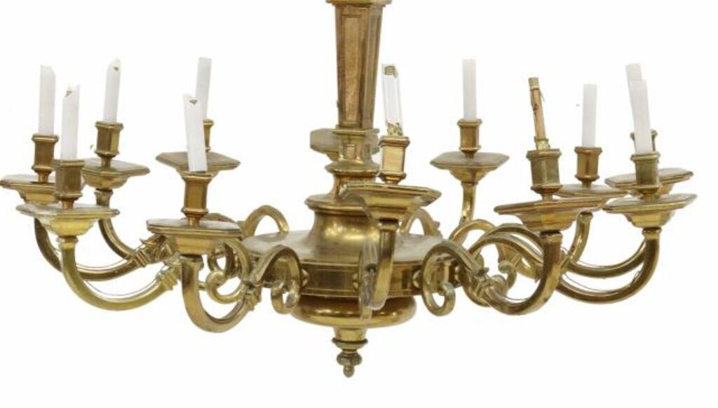 Appraisal: French Neoclassical bronze twelve-light chandelier early th c tapered square