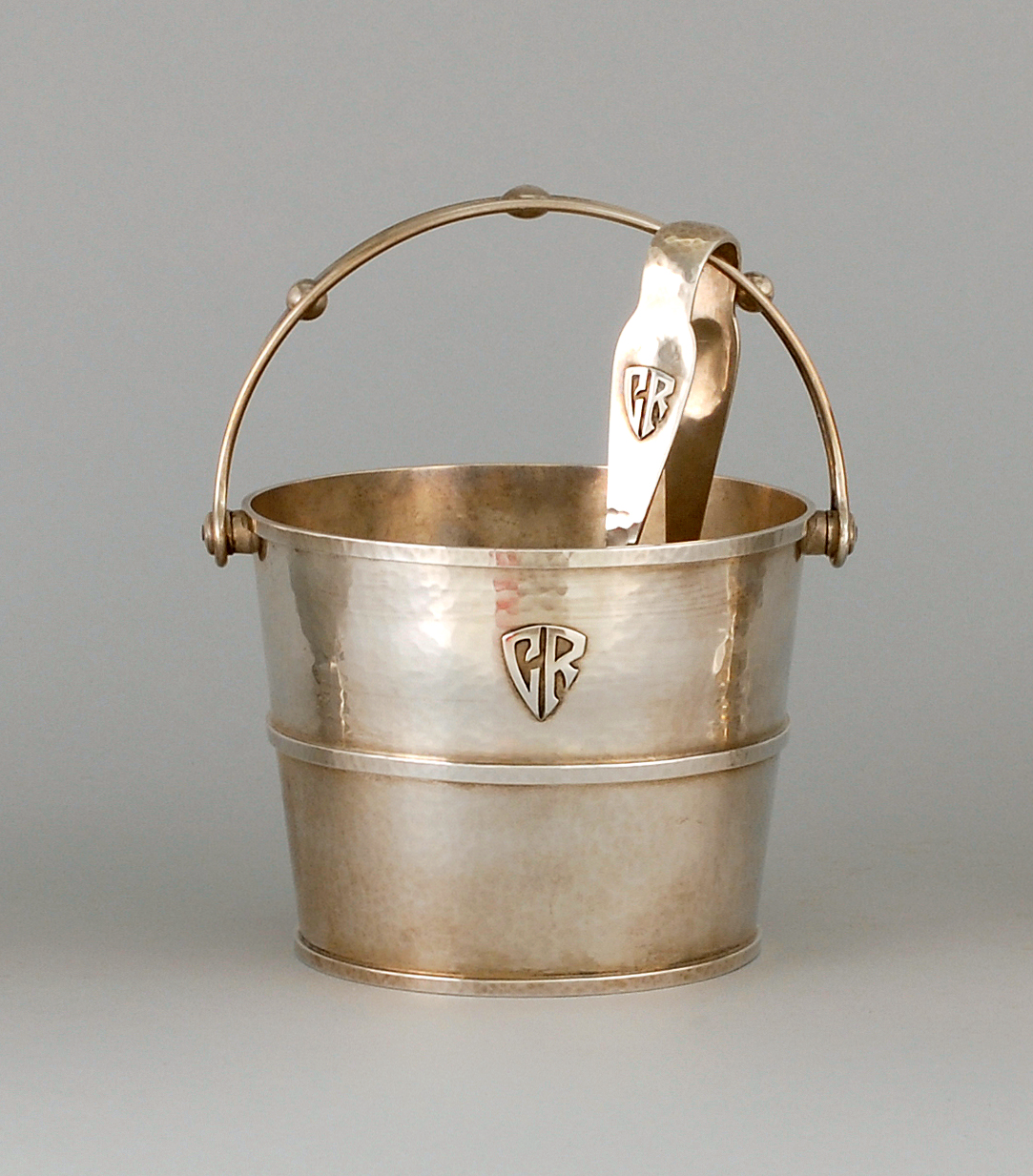 Appraisal: LEBOLT CO HANDMADE STERLING SILVER ICE BUCKET AND TONGS Chicago