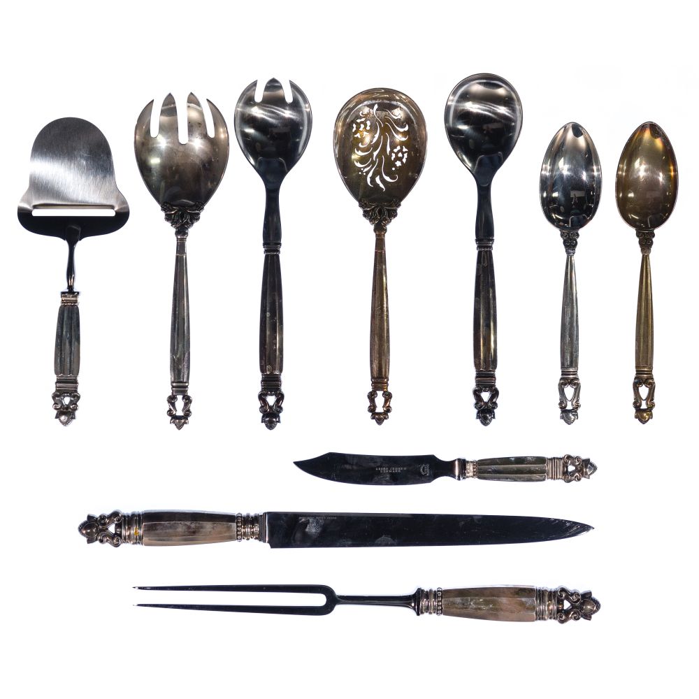 Appraisal: GEORG JENSEN ACORN STERLING SILVER SERVING FLATWARE items including salad