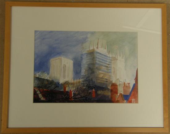 Appraisal: Russell Platt Notre Dame Cathedral watercolour signed h w in