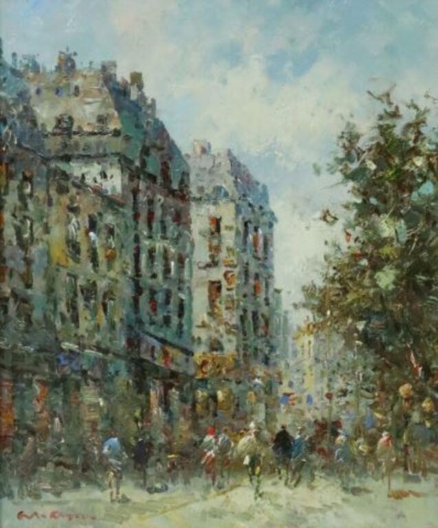 Appraisal: Framed oil on canvas painting Parisian Street Scene signed lower