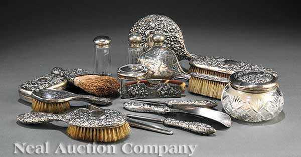 Appraisal: An Assembled Embossed Silver Dressing Set including a Gorham silver