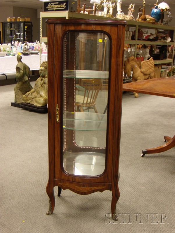 Appraisal: Rococo-style Brass-mounted Inlaid Rosewood and Burl Veneer Serpentine Vitrine th