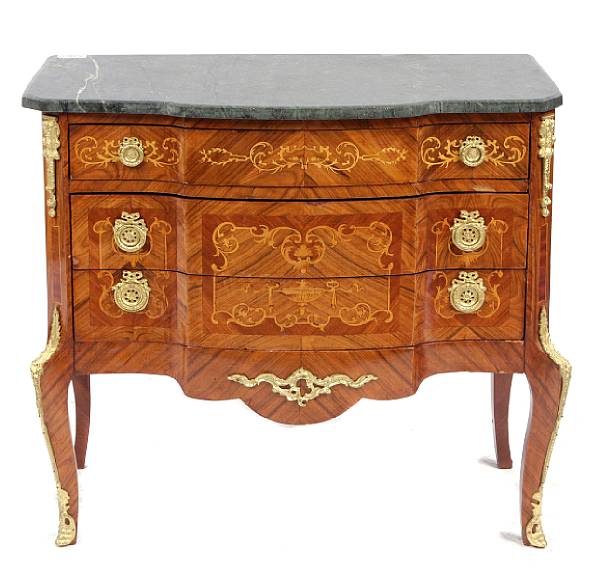 Appraisal: A pair of Louis XV XVI transitional style marble topped