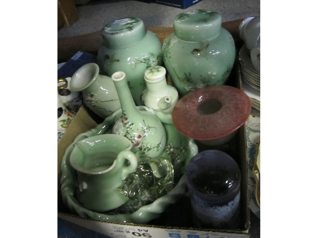 Appraisal: Tray of assorted enamelled ceramics and glass pieces