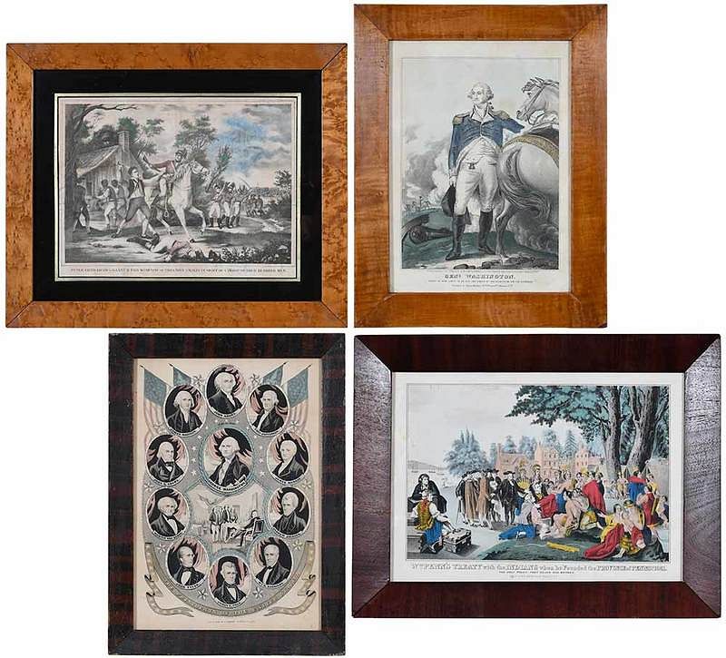 Appraisal: Four Framed Prints Four hand colored lithographs three published by