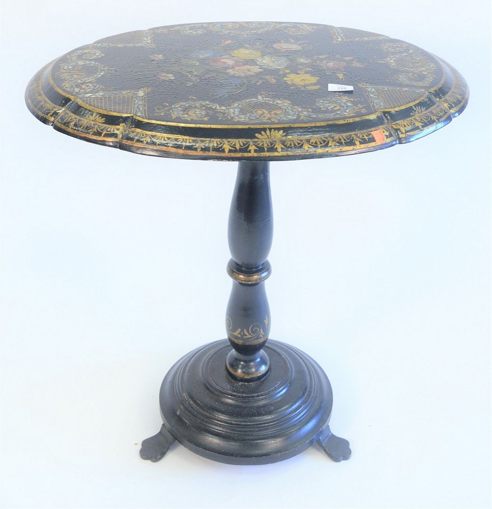 Appraisal: Papier Mache Tip Table with painted and mother of pearl