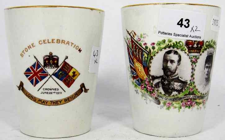 Appraisal: Pair King George and Mary commemorative beakers Crowned marked Stone