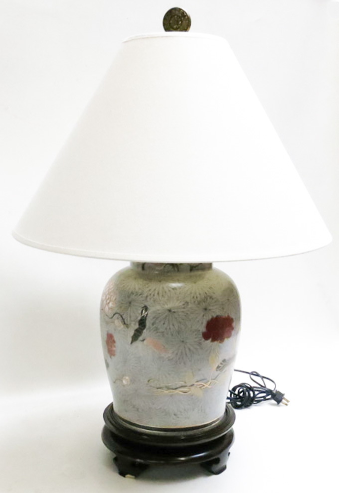 Appraisal: ASIAN PORCELAIN TABLE LAMP vasiform having floral and ribbon design