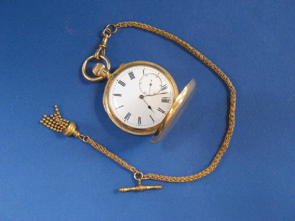 Appraisal: AN K GOLD HUNTER POCKET WATCH the white enamel dial