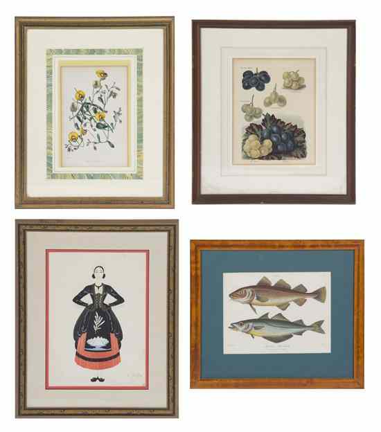 Appraisal: A Group of Twelve Decorative Lithographs depicting fruit flowers fish