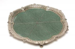 Appraisal: Shagreen English Silver English shagreen and silver-plate footed salver or