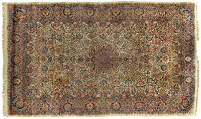 Appraisal: Kirman rug repeating floral designs on ivory field mid th