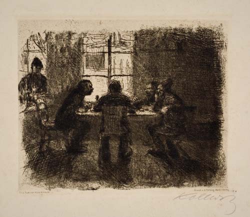 Appraisal: K THE KOLLWITZ Vier M nner in der Kneipe Etching