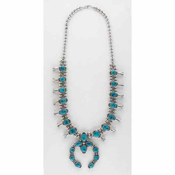 Appraisal: Navajo Squash Blossom Necklace with Turquoise and large central naja