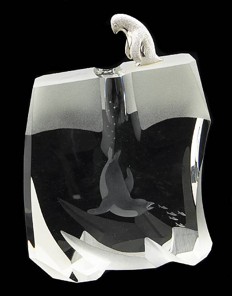 Appraisal: A Steuben clear frosted glass and rhodium-plated sterling sculpture Ice