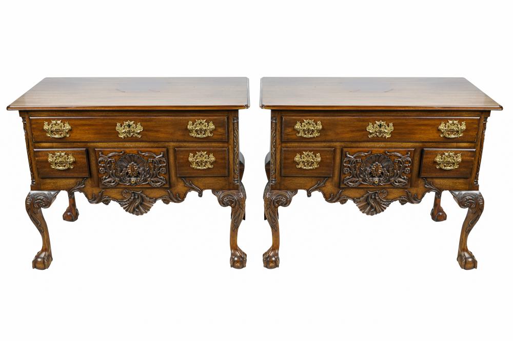 Appraisal: PAIR OF KINDEL CHIPPENDALE-STYLE MAHOGANY LOWBOYSfrom the Winterthur Collection inches