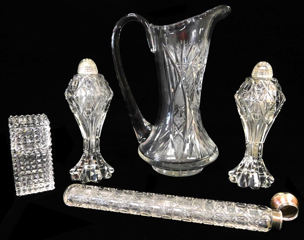 Appraisal: GLASS Five pieces of cut glass including oblong vial with