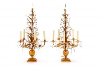 Appraisal: Pair Gilt Metal Crystal Light Girandole Lamps Pair of Italian