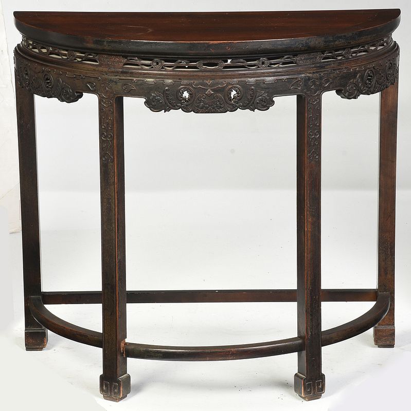 Appraisal: Chinese Demilune Carved Pier Table th century well carved frame