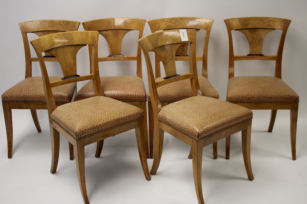 Appraisal: Set of Neo-Biedermeier Faded Walnut Dining Chair Faux ostrich skin