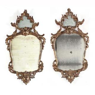 Appraisal: Pair of French Rococo Girandole Mirrors th century carved and