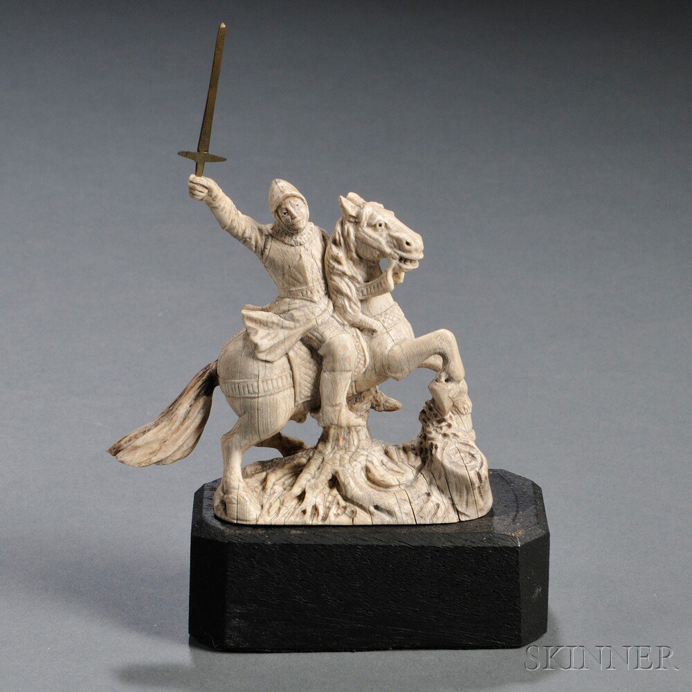 Appraisal: Carved Ivory Knight on Horseback Continental th century the man