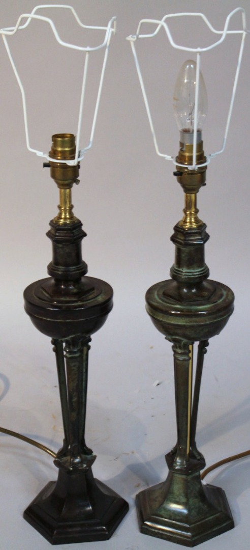 Appraisal: A pair of thC bronze finish metal table lamps each