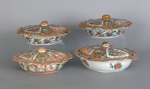 Appraisal: Four rose medallion oval vegetable dishes with covers dia -