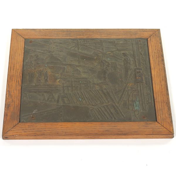 Appraisal: PATINATED CAST IRON PLAQUE PITTSBURGH STEEL MILL FRAMED x plaque