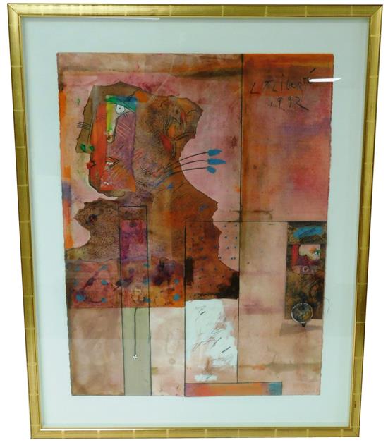 Appraisal: Norman Laliberte b Midnight Confessions mixed media collage depicting abstract